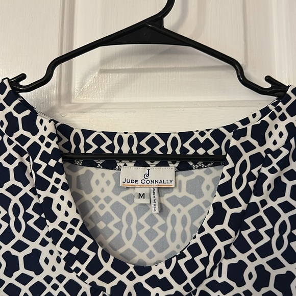 NWOT Women’s Jude Connally Navy & White Nylon & Spandex Lattice Print Dress - Picture 6 of 7